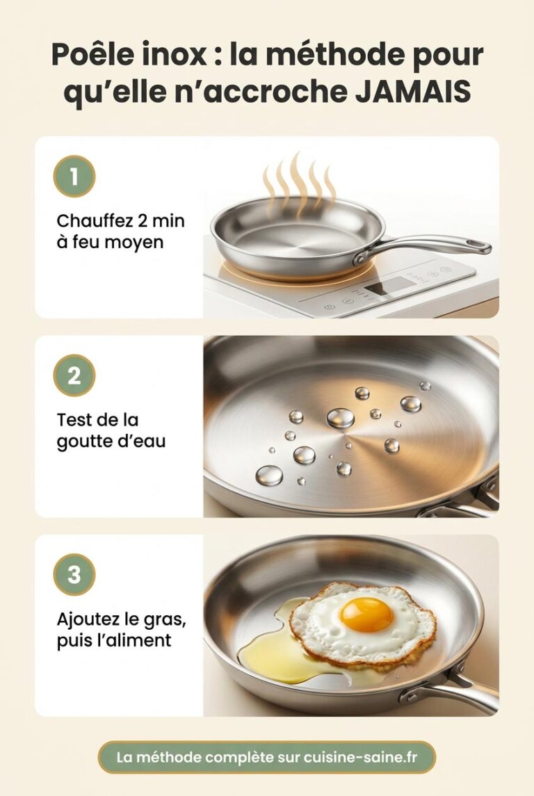 Poêle inox : trois gestes pour réussir vos cuissons sans erreurs.