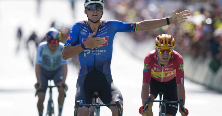 Mathieu van der Poel remporte la 9e étape du Tour de France à Ussel après un final tendu.