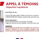 Appel à témoignages concernant la disparition d&rsquo;un jeune homme de 23 ans à Artolsheim.