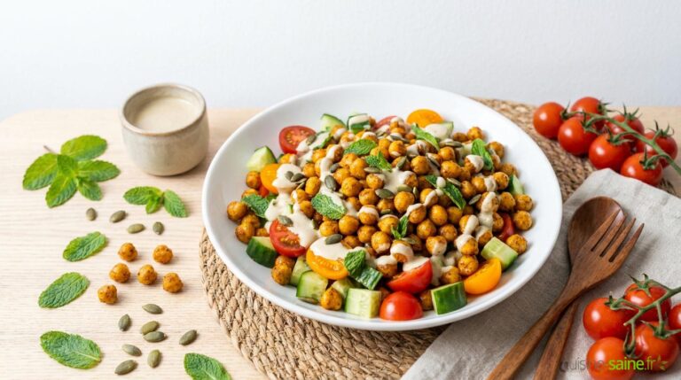 Salade de pois chiches aux épices et concombres : une recette saine et rapide pour les repas d’été.