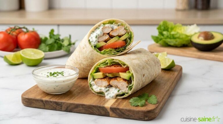 Wrap au poulet et crudités sans gluten : une option alimentaire pour les régimes restrictifs.