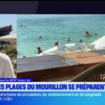 Préparation des plages du Mourillon pour la saison estivale à Toulon.