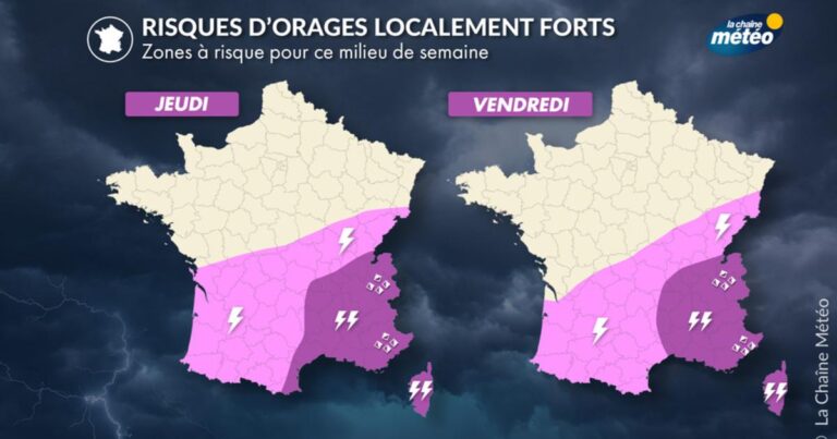 Violents orages dans le sud-est : pluies, grêle et rafales jusqu’à vendredi.