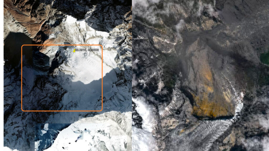Népal : images de l’effondrement du glacier observées depuis l’espace par des satellites.