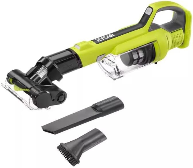 RYOBI ONE+ 18V : Un aspirateur sans fil compact avec brosse motorisée pour le nettoyage efficace.