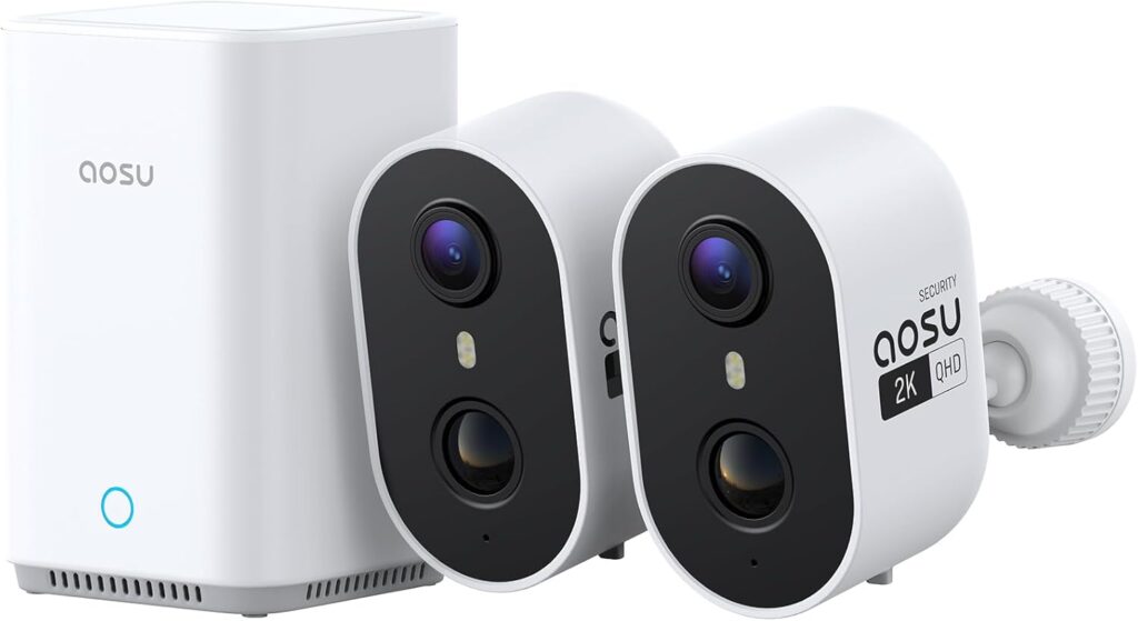 Aosu 2K Wireless Cameras avec détection de véhicule et vision nocturne, sans abonnement.