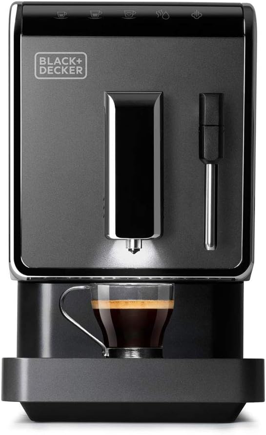 BLACK+DECKER présente sa machine à café BXCO1470E avec broyeur intégré et écran tactile.