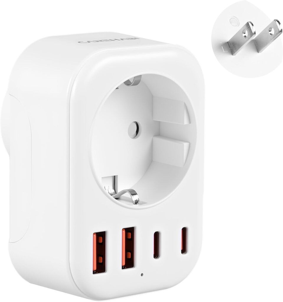 Adaptateur de voyage Carehabi Japan : 2 USB-C et 2 USB-A pour USA, Canada, Mexique et plus