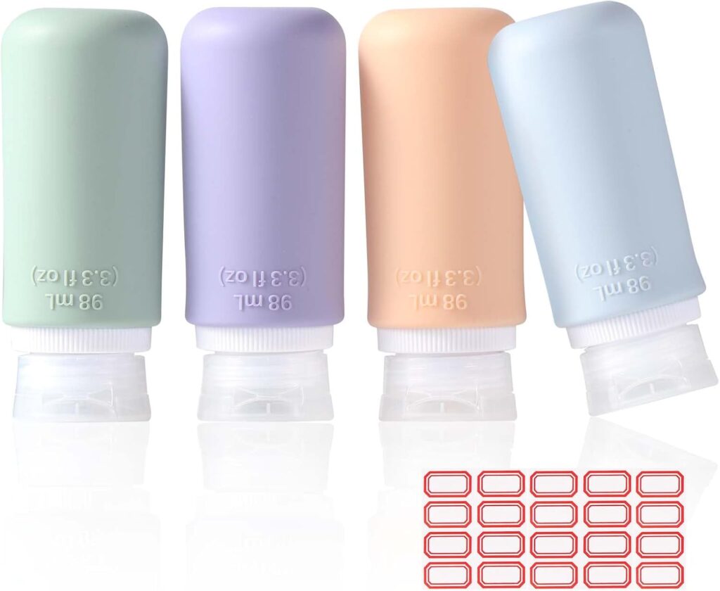 Diboniur Présente un Kit de Voyage avec Bouteilles en Silicone Refillable de 97ml, Étanche pour Avion