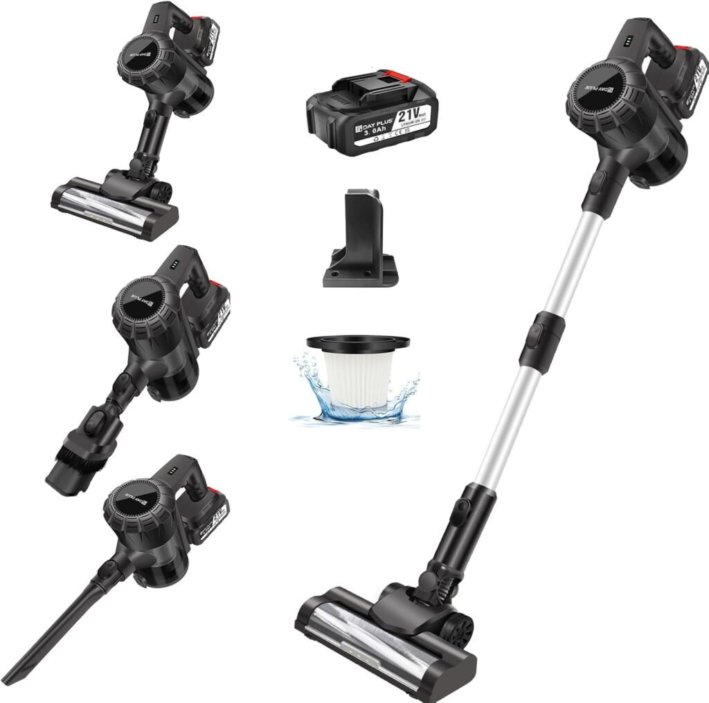 Aspirateur sans fil HEPA à 140W pour poils d’animaux sur sols durs et tapis.