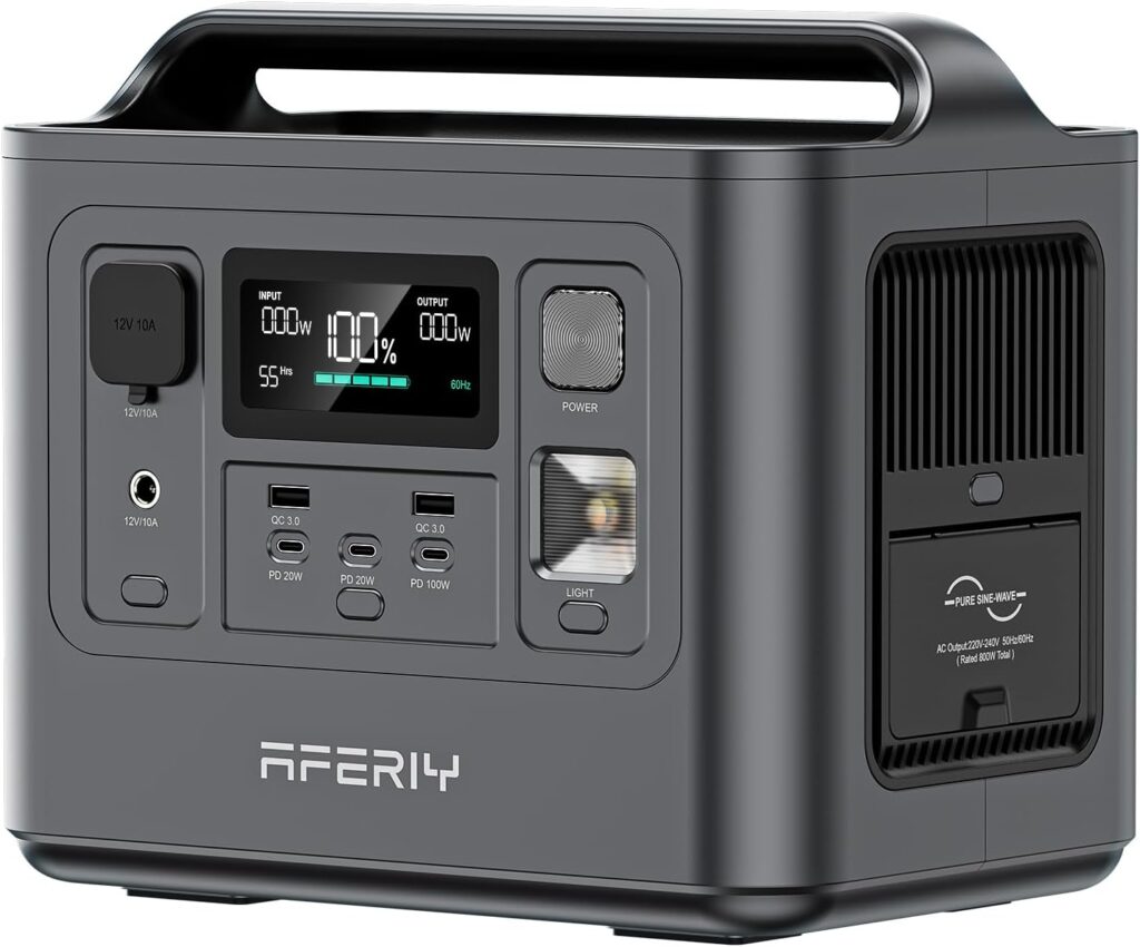 AFERIY Portable Electric Generator 800 W avec batterie de 512 Wh pour camping et coupures de courant