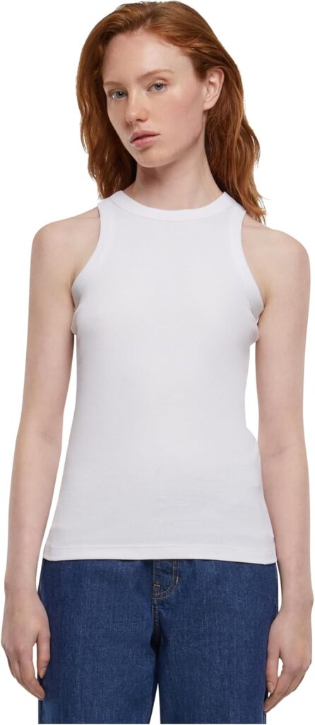 Urban Classics présente un débardeur en maille côtelée pour femmes adapté aux tendances vestimentaires.