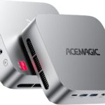ACEMAGIC K1 Mini PC Windows 11 Pro avec Ryzen R5 et triple écran 4K pour bureaux éducatifs.