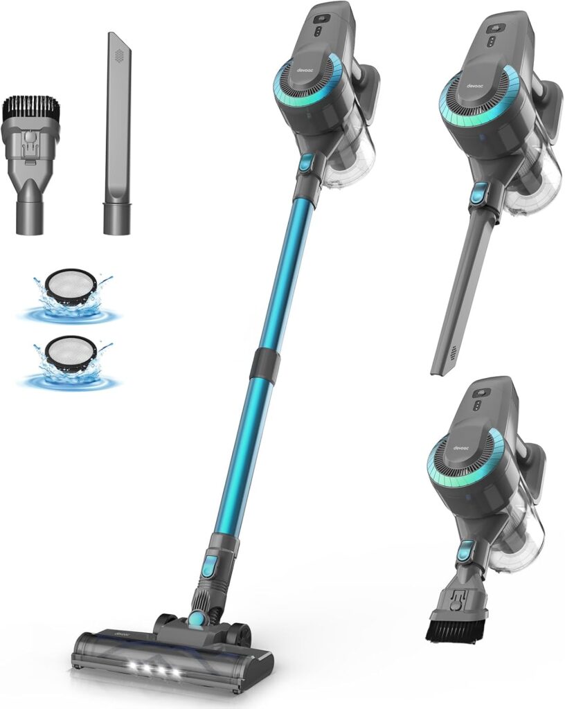 DEVOAC N300 : Aspirateur sans fil 6 en 1, autonomie de 40 minutes pour sols durs et moquettes.