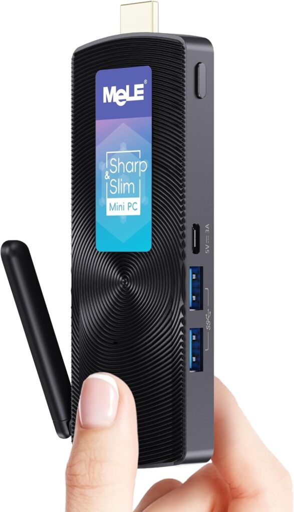 MeLE PCG02 Mini PC Stick Fanless sous Windows 11 avec processeur Alder Lake N100 et options de connectivité 4K.
