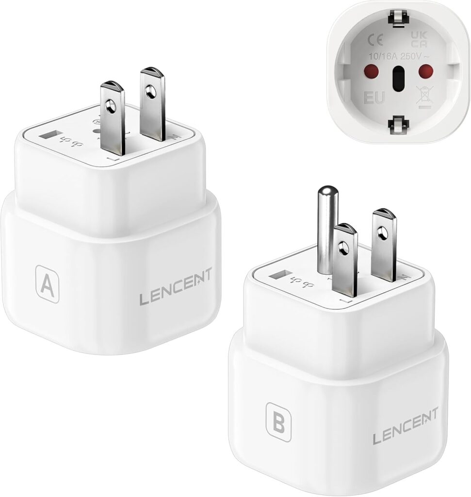 Adaptateur de prise socket Type A et B pour USA, Costa Rica ; compatible avec 6 pays, pack de 2.