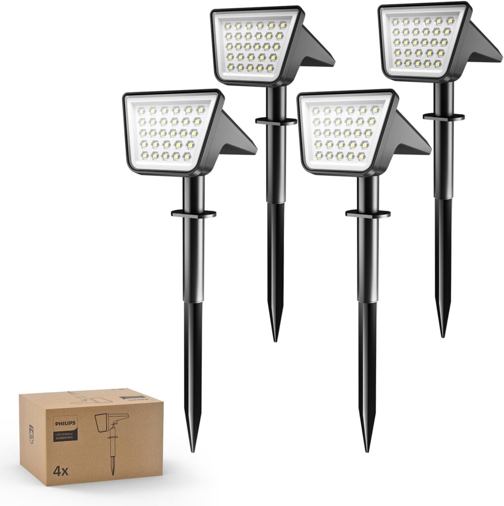 Philips lance un pack de quatre projecteurs solaires étanches pour jardins et allées.