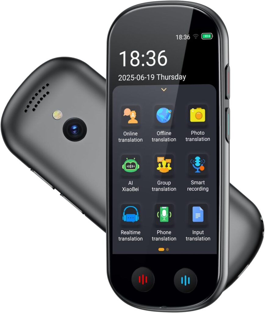 Traducteur vocal prend en charge 150 langues avec options WiFi et hors ligne pour les voyageurs et les professionnels.