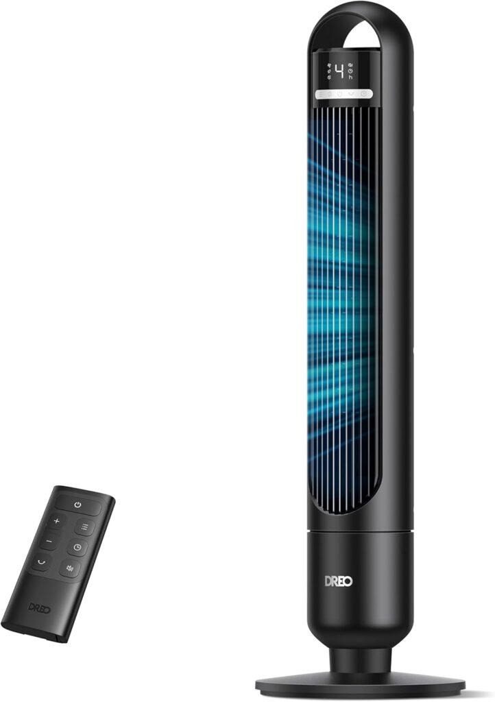 Ventilateur DREO 28dB sans pales, couverture maximale de 9m, oscillation à 90°, 4 vitesses.