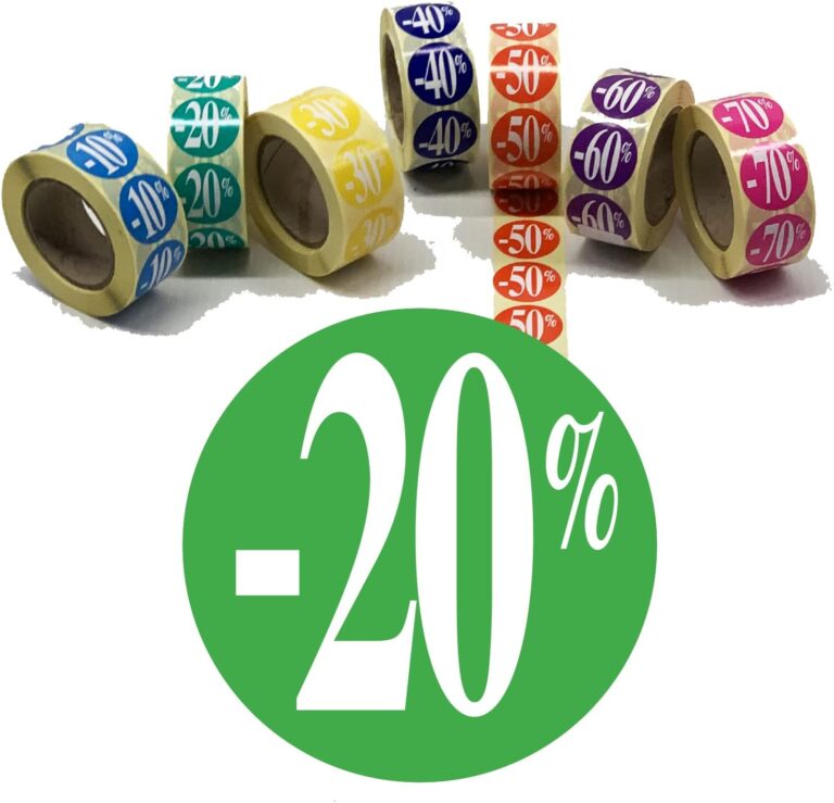 Roll de 500 étiquettes autocollantes adhésives de 25 mm disponibles avec une promotion de 20 %