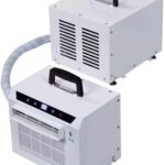 Climatiseur mobile silencieux avec structure split et tuyau de 1 mètre, sans assemblage requis.
