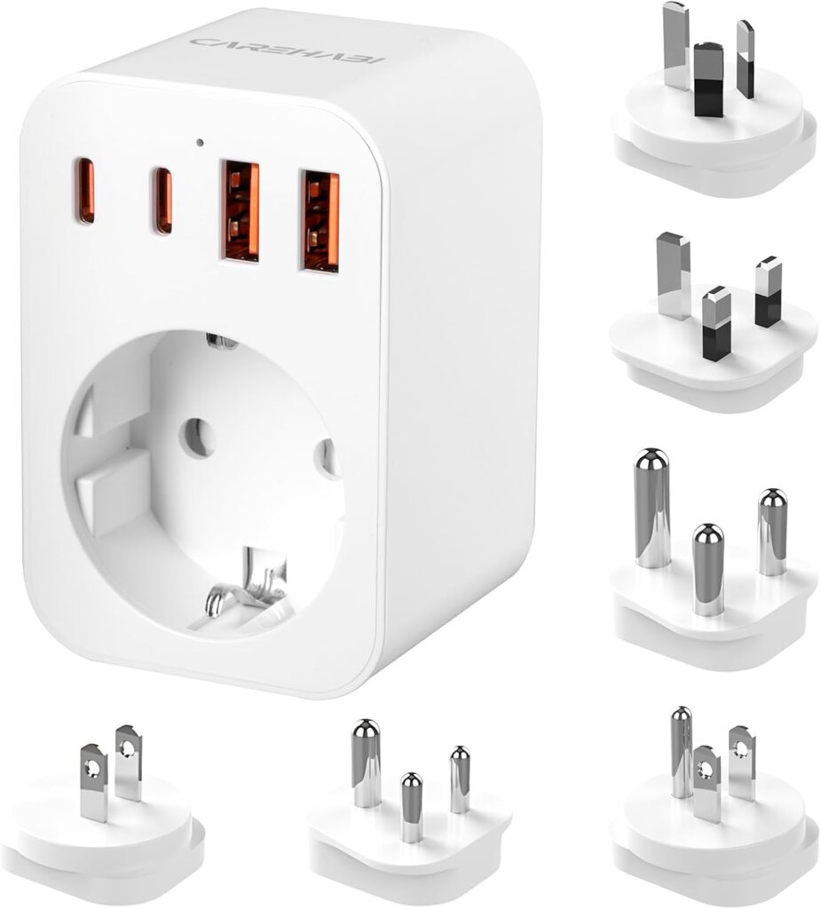 Universal Plug Adapter Kit avec USB-A/Type-C pour UK, USA, Australie et Japon