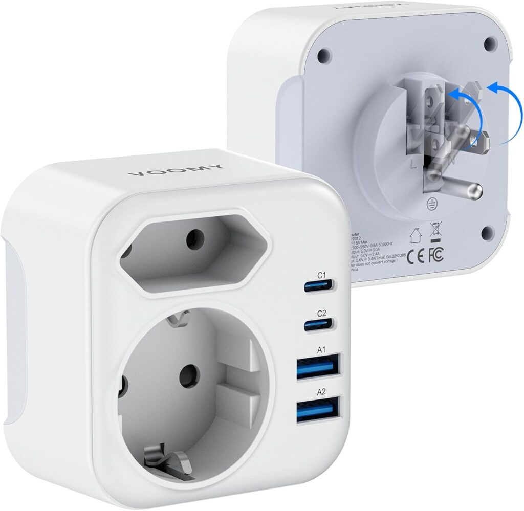 Adaptateur de voyage Voomy pour USA, Canada, Mexique, Japon et Thaïlande, conforme 100-250V~15A.