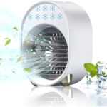 Mini climatiseur portable USB rechargeable 4 en 1, silencieux et sans évacuation pour les petites pièces.