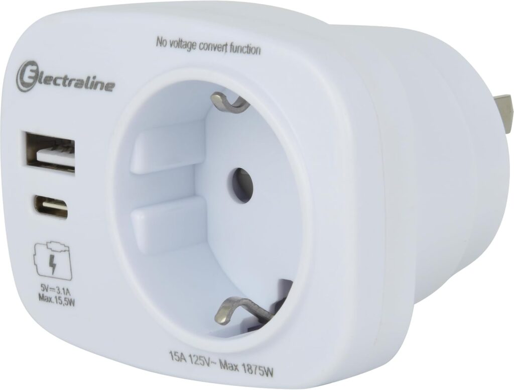 Adaptateur de voyage Electraline 70036 : prise allemande avec USB pour USA, 15,5 W max