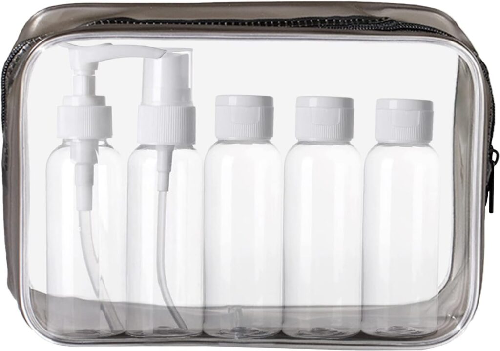 Kit de bouteilles cosmétiques transparentes 100 ml pour avion, étanches et rechargeables