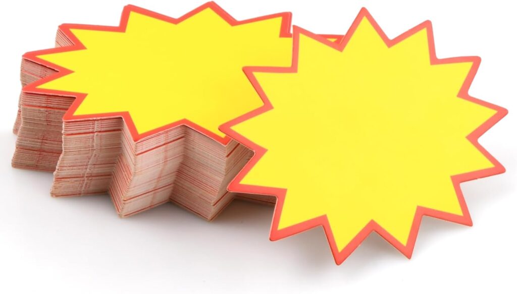 Prix réduits pour les étiquettes de prix en forme d’étoile pour les magasins de détail.