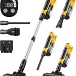 Aspirateur sans fil Dewalt 350W avec batterie 20V, 3 modes et filtration HEPA pour sols.