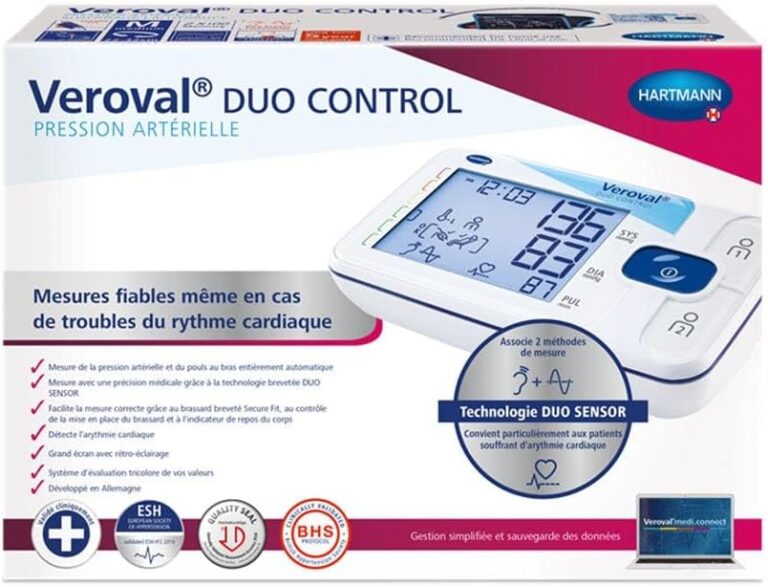 Veroval Duo Control : Moniteur de pression artérielle détecte les arythmies cardiaques.