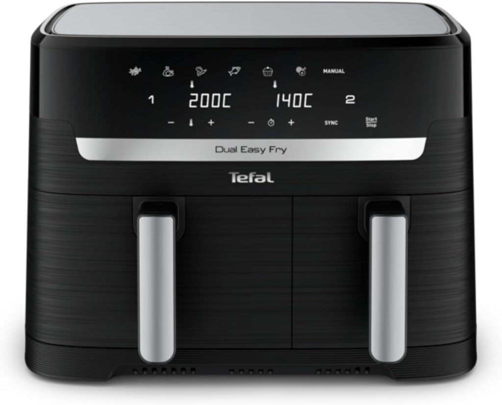 Tefal Dual Easy Fry EY901810 : une friteuse à air avec 2 tiroirs et 7 programmes automatiques.