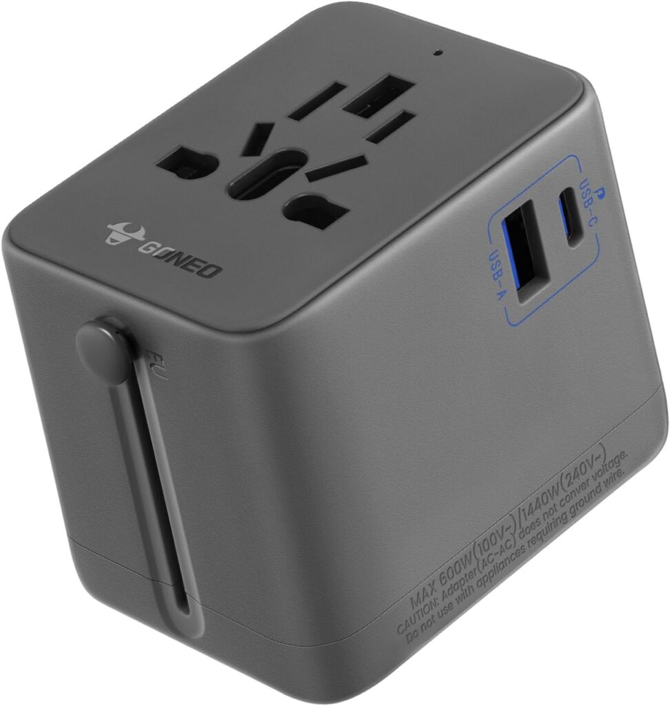GONEO Universal Plug Adapter : Compatibilité USB-C et USB-A pour 5 pays avec protection intégrée