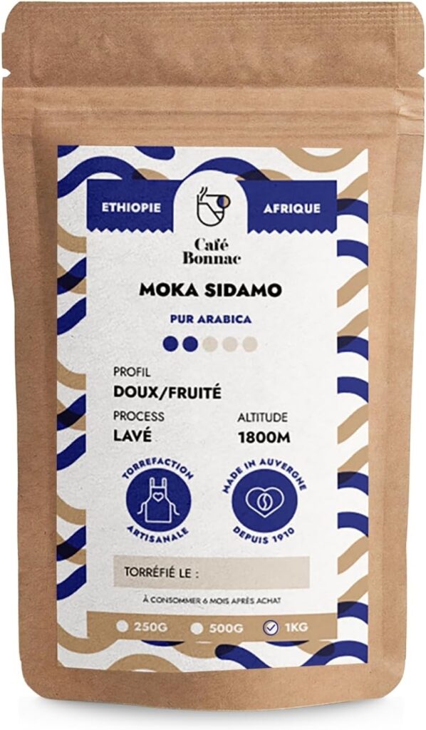 Café Bonnac : Café 100% Arabica Sidamo, torréfaction artisanale et arômes floraux.
