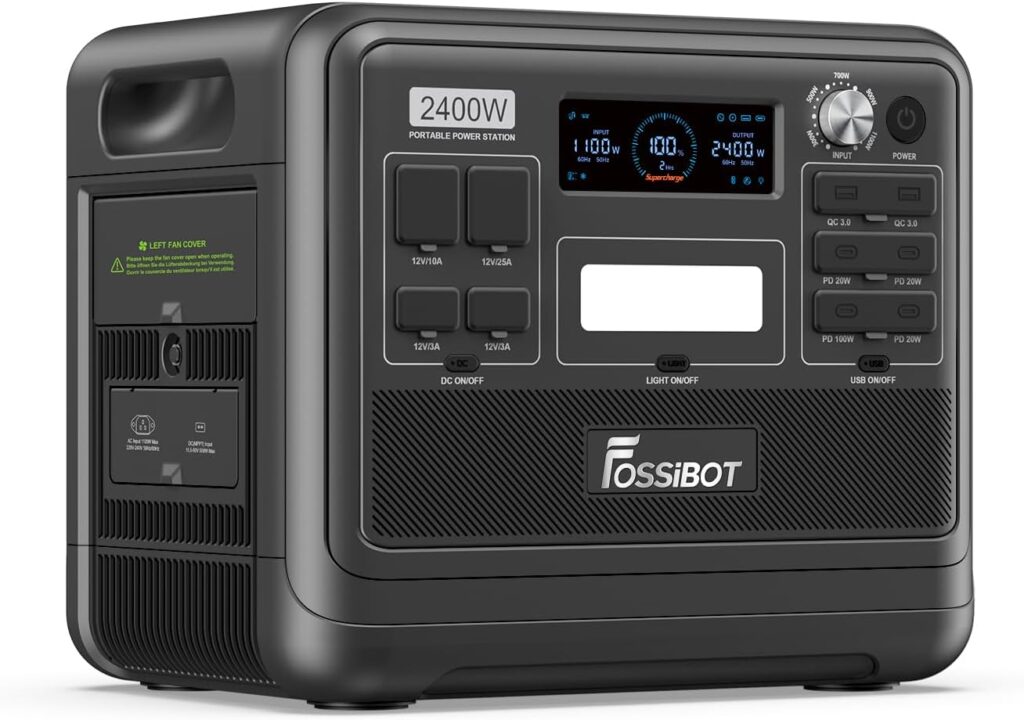 FOSSIBOT F2400 : Station d’alimentation portable de 2048Wh avec trois sorties CA et puissance de 2400W.