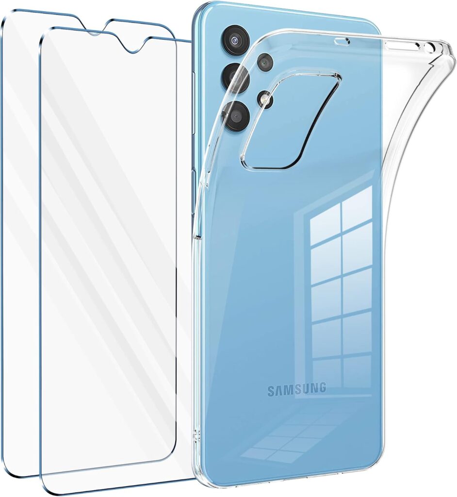 Vauki présente une coque transparente et protection en verre pour Samsung Galaxy A32 5G.