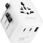 Adaptateur universel avec USB et Type C, compatible avec 200 pays, incluant une fiche USA/JP.