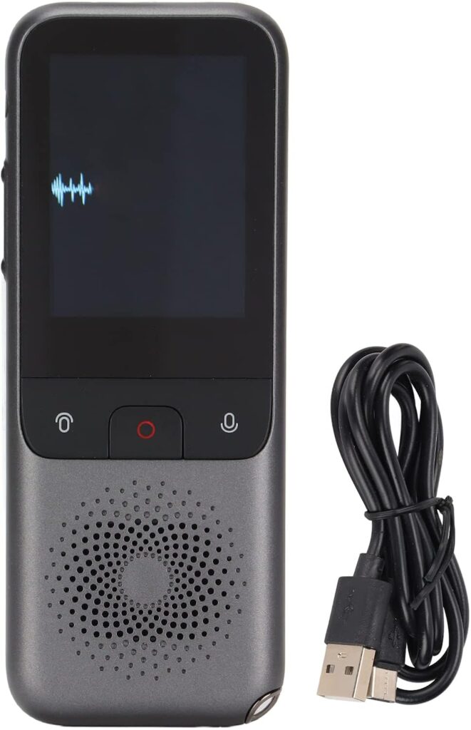 Nouveau traducteur vocal en temps réel avec écran tactile pour voyageurs d’affaires multilingues.