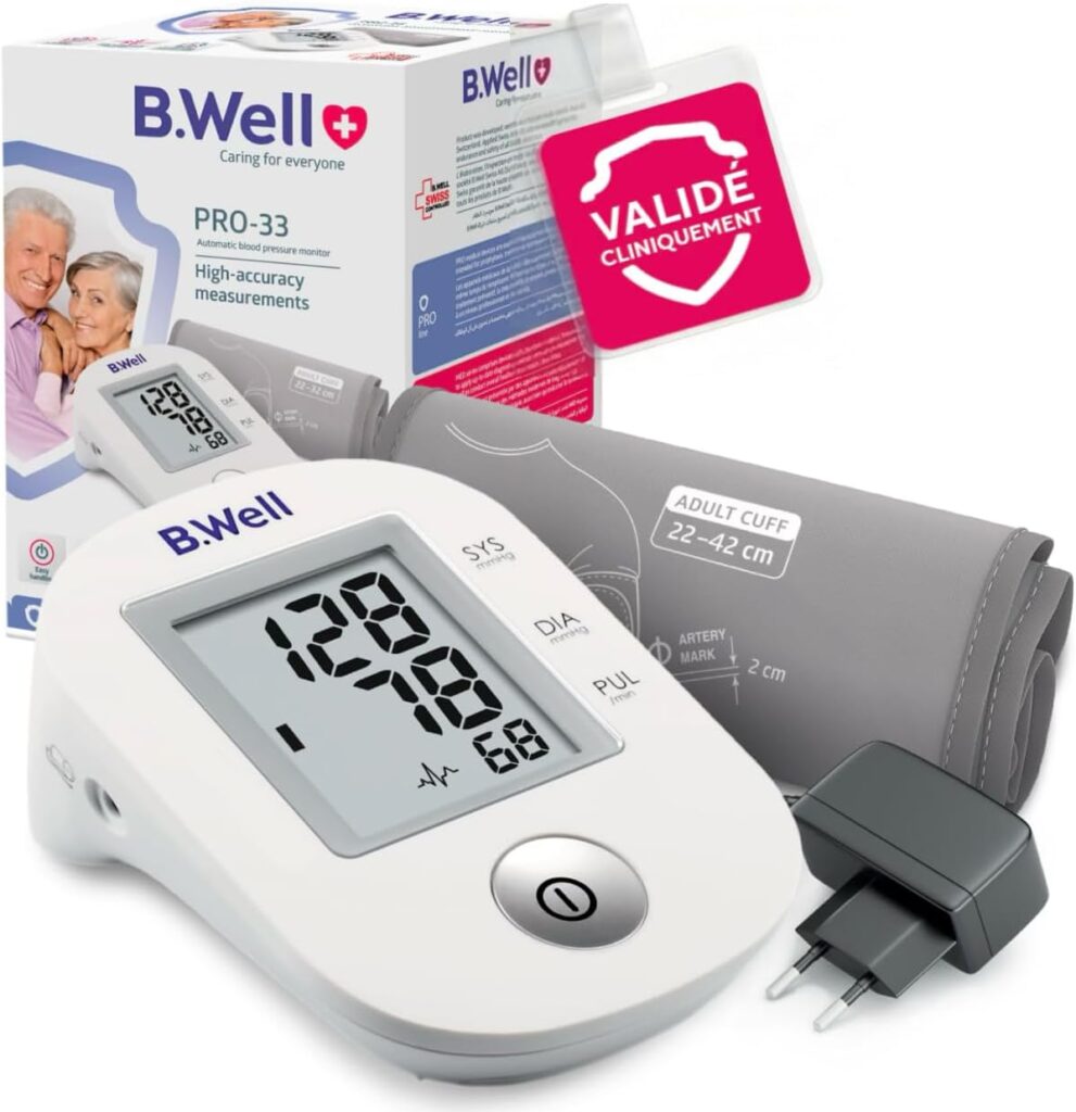 B.Well PRO-33 : Tensiomètre automatique validé cliniquement, détection d’arythmie, brassard anatomique M-L.