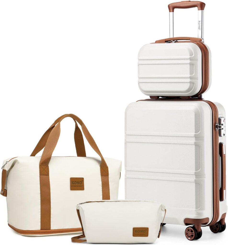 Kono présente un ensemble de 4 valises rigides de cabine à 55 cm, couleur crème.