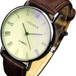 Montre analogique sportive résistante à l’eau en acier inoxydable et cuir pour hommes.