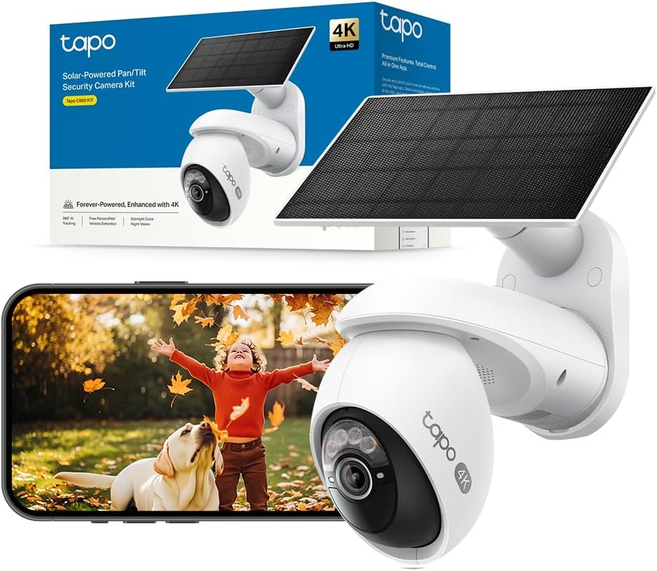 TP-Link Tapo C660 KIT : Caméra 4K extérieure à énergie solaire avec détection AI et vision nocturne.