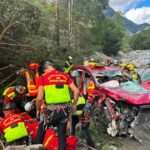 Accident de la route en montagne : deux blessés graves après une chute dans la rivière.