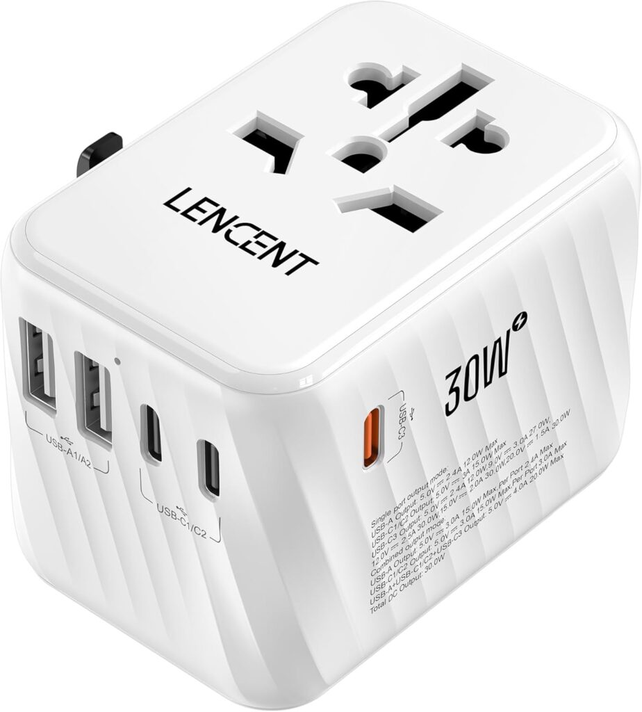 LENCENT présente un adaptateur de voyage universel 30 W avec 3 USB-C et 2 USB-A.