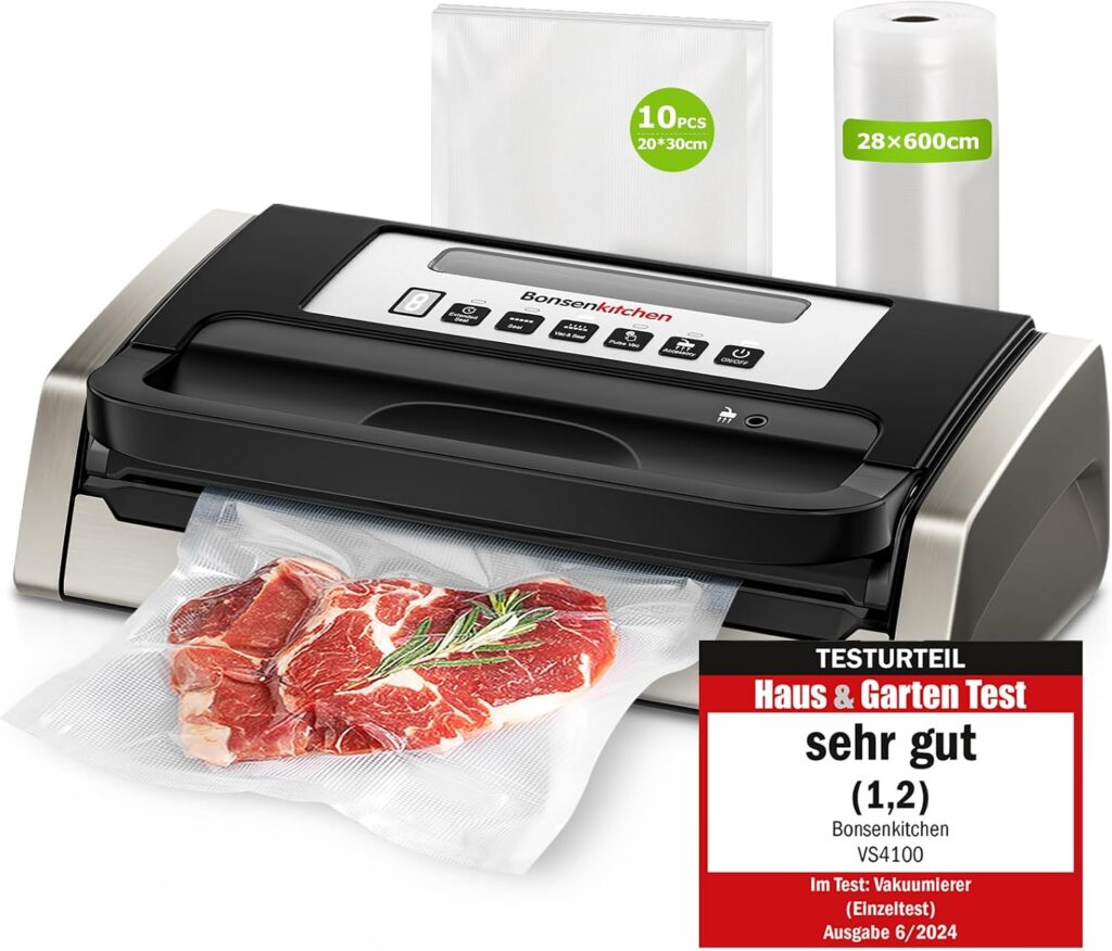 Bonsenkitchen présente un nettoyeur sous vide avec coupeur intégré et 10 sacs de vide.