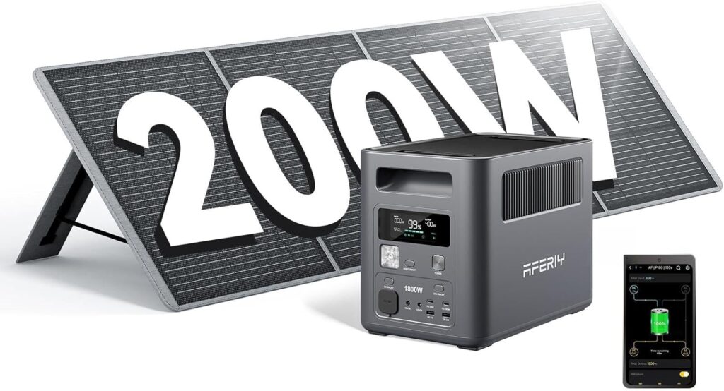 AFERIY 1800W : générateur électrique portable avec panneau solaire de 200W, recharge en 60 min