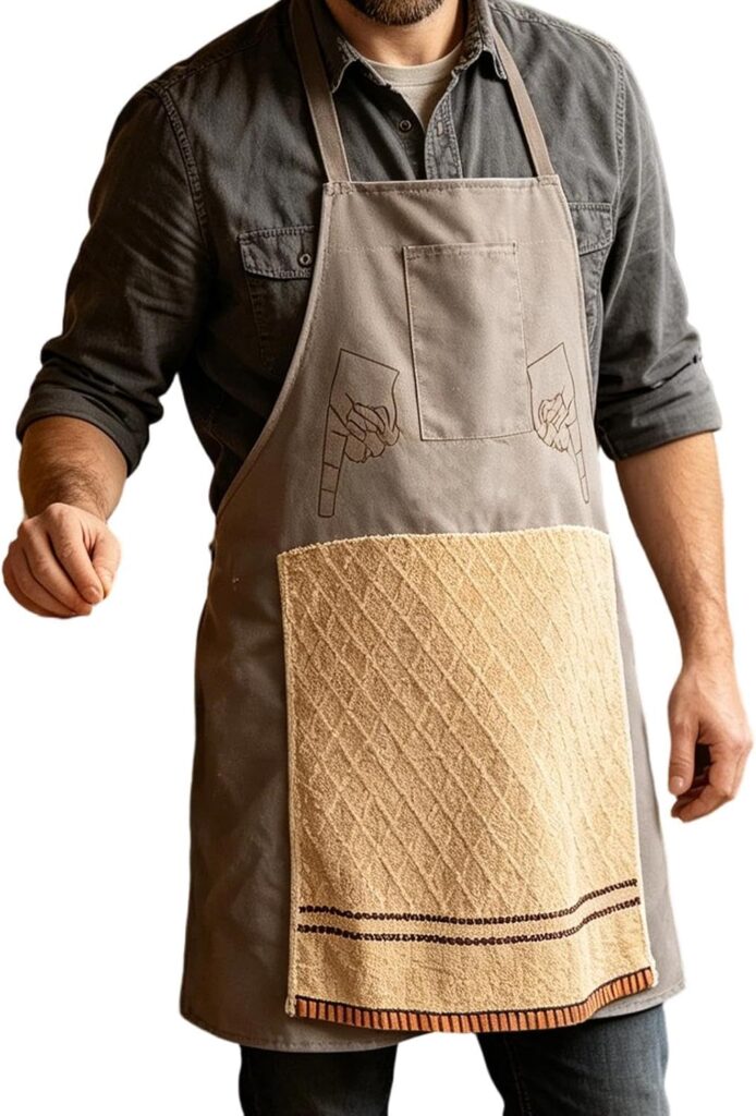 Un tablier humoristique pour hommes, adaptable et lavable, idéal pour les fêtes et ateliers culinaires.