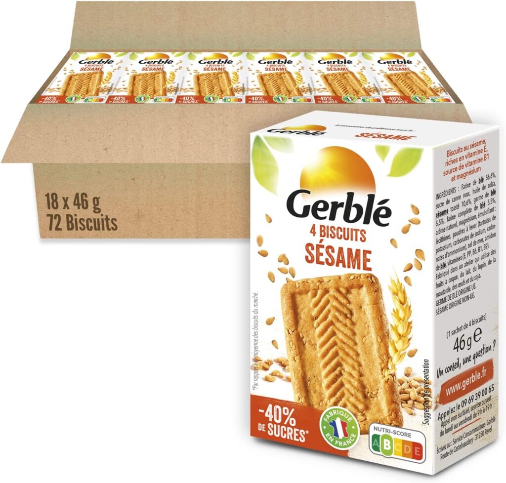 GERBLÉ lance des biscuits au sésame goût toasté, réduits en sucres et sans huile de palme.